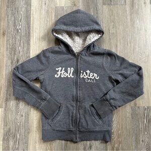 Y2K Hollister California Grey Faux Fur Lined Zip Up Hoodie Sweatshirt Sz M
